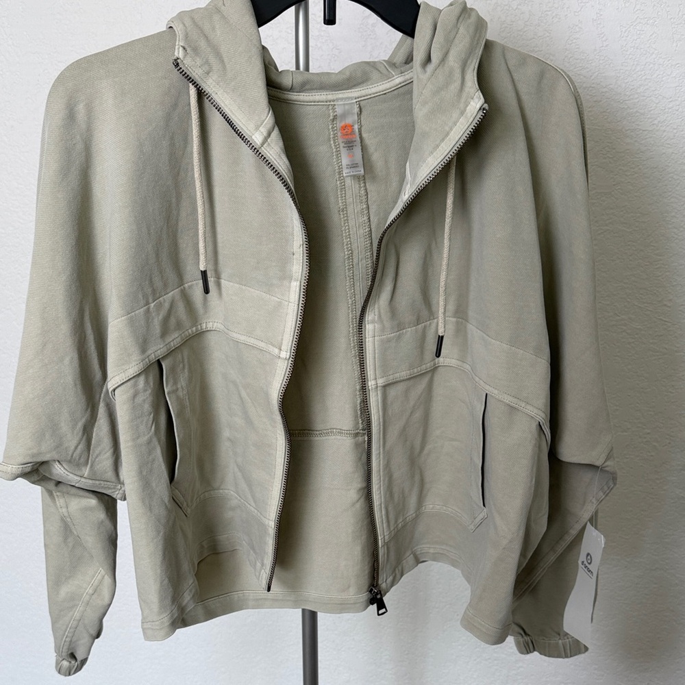 Mono B Light Sage Hooded Zip Bomber Jacket